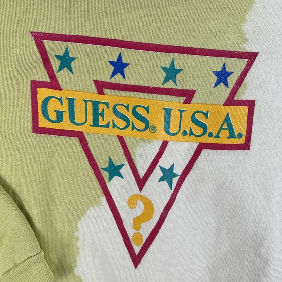 Vintage Guess Sweatshirt Womens Small Green Bleach Dye Crewneck Made USA 80s - Picture 3 of 15